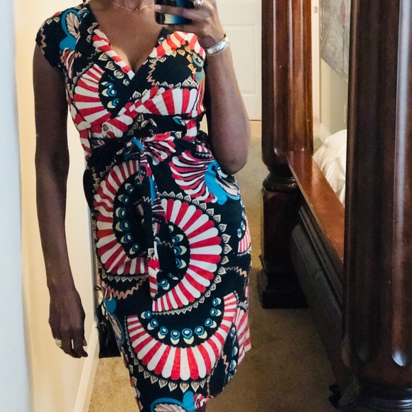 Red Swirl Print Cotton Dress with Pockets - Picture 2 of 6